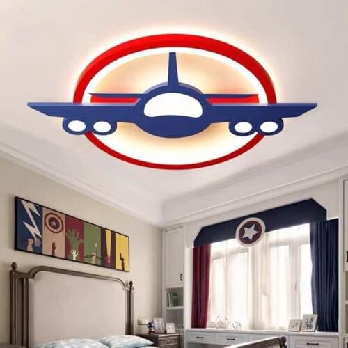 Modern LED Airplane Ceiling Light with Remote Dimmable lamp blue Aircraft Chandelier Lighting for Kids Boy Bedroom Children Room