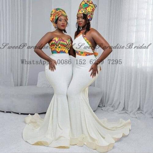 African Print Bridesmaid Dresses Mermaid Women 2020 Vestido De Fiesta De Boda Sleeveless Long Sweep Train Wedding Party Dress