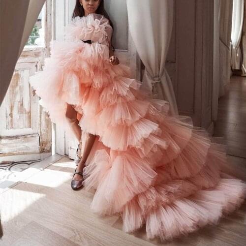 Gorgeous Blush Pink High Low Tiers Long Train Wedding Flower Girl Dress Girls New Year Party Dresses First Communication Dress