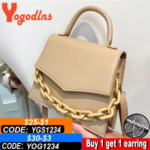 Yogodlns Luxury Chains Crossbody Bag Female Solid Color Shoulder Bag Small Square Messenger Bag Falp Handbag Shopping Purse sac