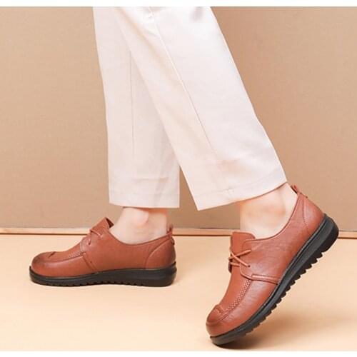 Womens Sneakers 2021 Genuine Leather Lace Up Flat Shoes Without Heel Woman Solid Black Red Oxford Loafers ladies shoes Size 42