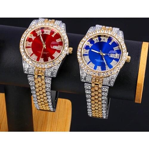 2021 New Hip Hop Jewelry Iced Out Rhinestones Quartz Watches Stainless Steel Roman Watches 18K Gold Diamond Bezel Elite Watch
