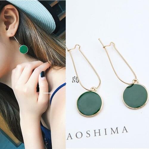 Vintage Jewelry Women New Green Circle Ear Pendants Long Drop Earrings Boucle D'oreille Pendante Femme