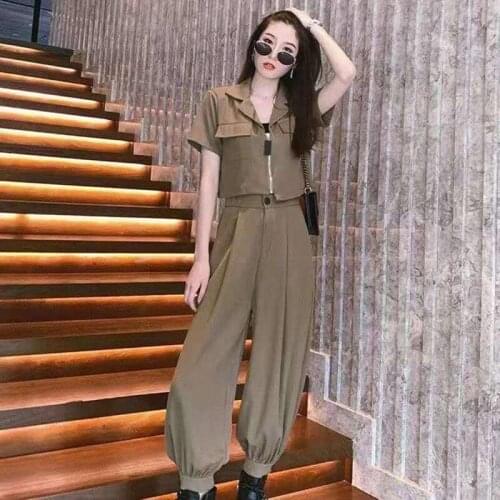 Women Streetwear Sportswear Hip Hop Workwear Jacket+Pants 2PC Set Womens Baseball Loose Cotton Tracksuit Female Joggers Suit