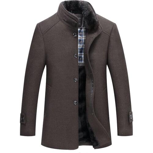 Winter Mens Wool Coat , High Quality Business menFur Collar Warm Coat Coat , Solid Color Brand Casual Wool Jacket Male