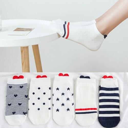 1/2/3/5Pairs/lot New Arrival Women Cotton Socks Set Cute Cartoon Short Ankle Socks Casual Red Heart Girl Sox Size 35-40