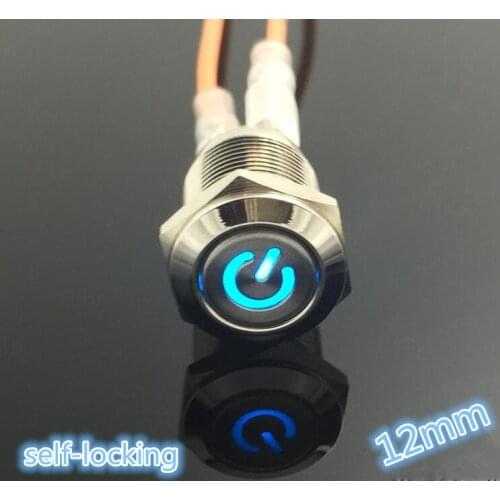 1pcs Vehicle Car Accessories 3v 5v 6v 12v 24v 48v 110 220v 12mm LED Power Push Button Switch Silver Aluminum Metal Latching Type