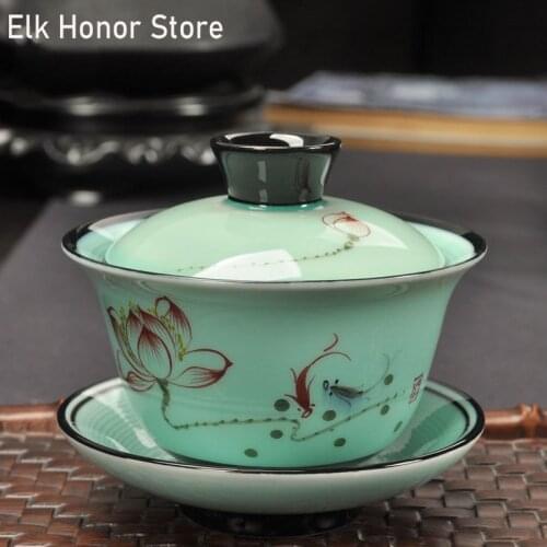 140ml Chinese Retro Hand Painted Ceramic Gaiwan Teacup handmade Tea tureen Porcelain Teaware Accessories Drinkware Personal Cup
