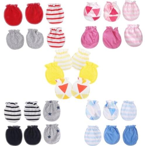 3Pairs Fashion Anti Scratching Gloves Newborn Protection Face Cotton Scratch Mittens