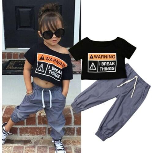 Pudcoco Fast Shipping Fashion Toddler Kids Baby Girl Clothes Set 2-7Y Cropped Top T-shirt Long Pants 3PCS Outfit Clothes Summer