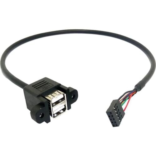 50cm Motherboard Internal 9Pin 9P USB to Dual 2-Port A Female Panel Mount DATA Cable