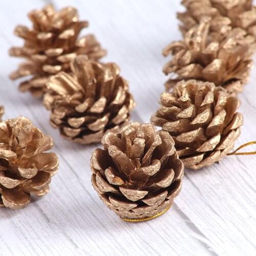 Amawill 9Pcs/Pack Gold Silver Christmas Ornaments Pine Cones Christmas Tree Hanging Pine Cones Wood Pinecone Balls Home Decor