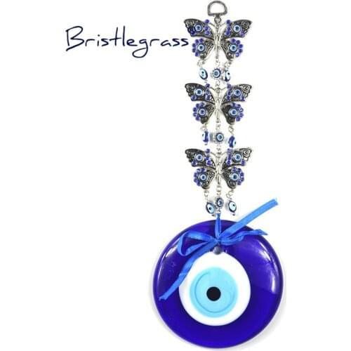 BRISTLEGRASS Turkish Blue Evil Eye 125mm Butterfly Amulets Lucky Charms Wall Hanging Pendants Pendulum Blessing Protection Decor
