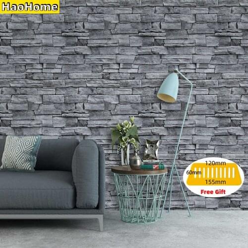 HaoHome Grey Stone Peel Stick Stone Wallpaper for Walls Self Adhesive Contact Paper Kitchen Hotel Wall Decor