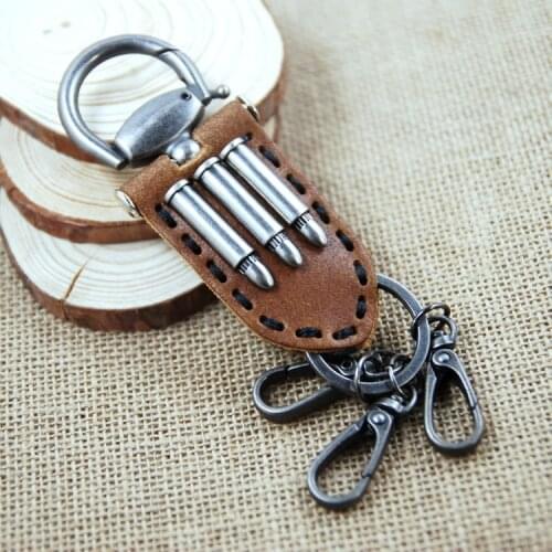 Bullet model keychain key holder genuine leather retro key chain key ring high quality portachiavi chaveiro llaveros hombre