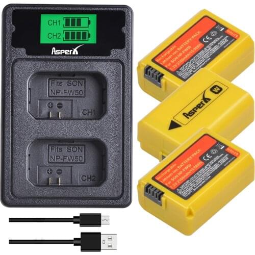 AsperX 3pc NP-FW50 NP FW50 LCD Dual Charger+ Battery for Sony Alpha a6500 a6300 a6000 a5000 a3000 a7 7R a7R a7R II a7II