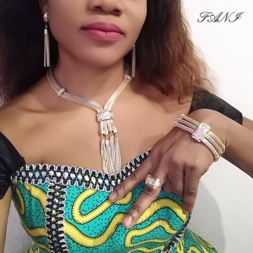 Fani Charm African Bridal Jewelry Set Wholesale Classic Wedding Dubai Gold Colorful Necklace Bracelet Earrings Ring Jewelry Set