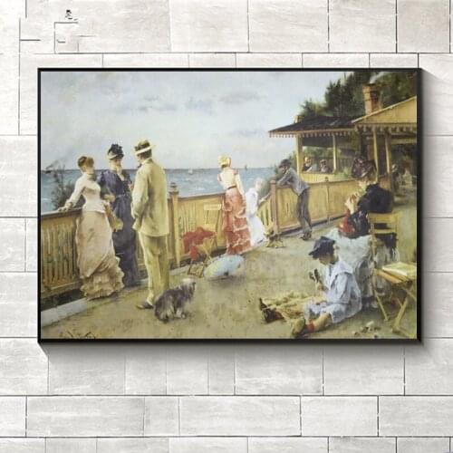 Oil painting on canvas 100% Hand painted Impressionist Figure Painting The seaside resort of people Home decor picture