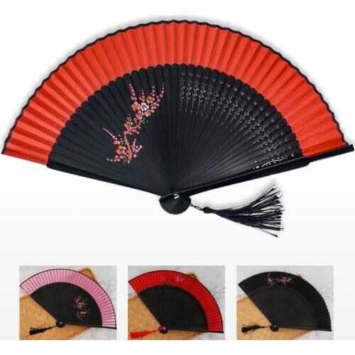 Handheld Fan Sakura Printing Folded Fans Spun Silk Bamboo Hand Held Props for Dancing Cosplay Home Office Wall Diy Decoration