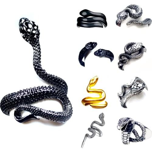 Snake Ring For Men Women Girls Youth Ferocious Animals Exaggerated Cobra Retro Gothic Punk Black Gold