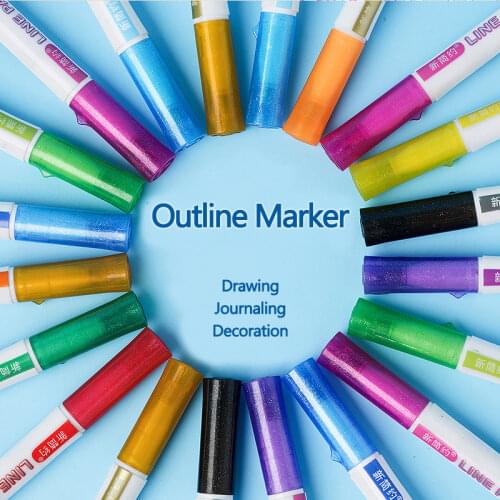 8/12Colors Art Markers Double Line Manga Drawing Sketching Watercolor Highlighter Paint Brush Pen School Art Supplies Stationery