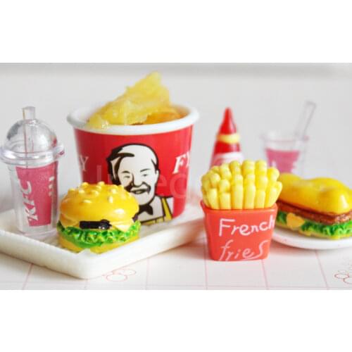 1/6 Scale Pretend Play Miniature Dollhouse Mini Hamburger French Fries Fast Food for BJD Barbies Doll Kitchen Accessories Toy