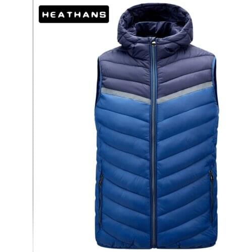 Hooded Vest Mens Autumn Winter Warm Cotton Patchwork Parka Vest Jacket Male Youth Oversize Waistcoats Men Color Contrast Jacket