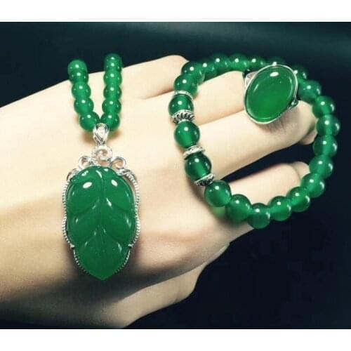 Jade Necklace Women Men Jewelry Sets Green Jade Necklace Bracelet Ring for Women Charm Jewelry Fashion Accessories Girls Gift