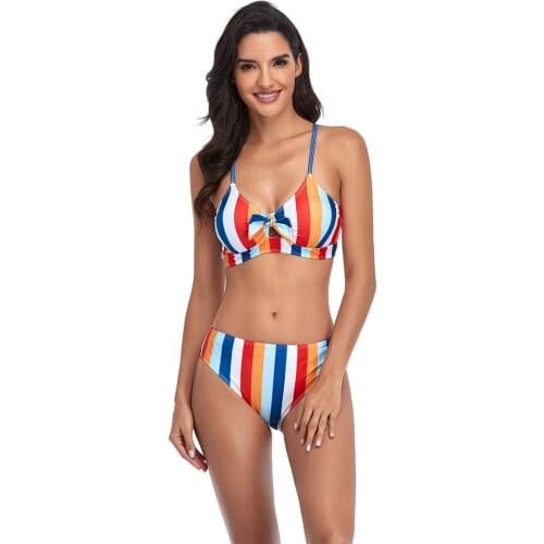 2021 New Sexy Bikini Set Tight-fitting Color Stripe Womens Swimming Suit Ladies Suspender Swimsuit Push Up Beach Bathing Suit