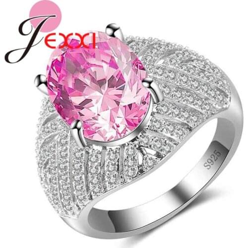 New Arrival Oval Cubic Zirconia with Mirco Clear Crystal Finger Rings 925 Sterling Silver for Women Bridal Wedding