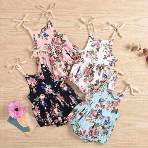 Newborn Baby Girls Fashion Floral Print Romper Stylish Sleeveless Jumpsuits Baby Summer Bodysuits