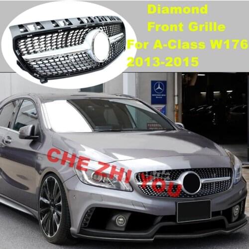 Front Bumper Mesh Grille Diamond Style for Mercedes Benz A Class W176 2013-2015 A180 A200 A260 without Logo Auto Racing Grille