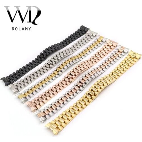 Rolamy 20mm 316L Stainless Steel Solid Curved End Screw Links Replacement Wrist Watch Band Bracelet Strap For Rolex President