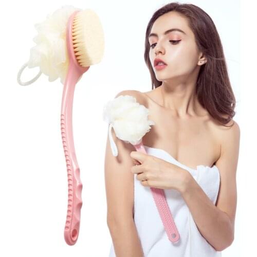 Long Handle Bath Brush With Bath Ball Double-sided Bath Back Brush Skin Exfoliating Body Massage Brush Bathroom Accessories
