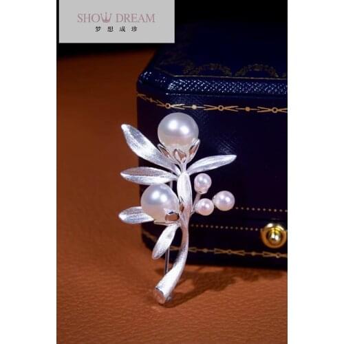 SHOWDREAM S925 Sterling Silver Natural Seawater Pearl Brooch Womens Jewelry High-end Love Party Gift