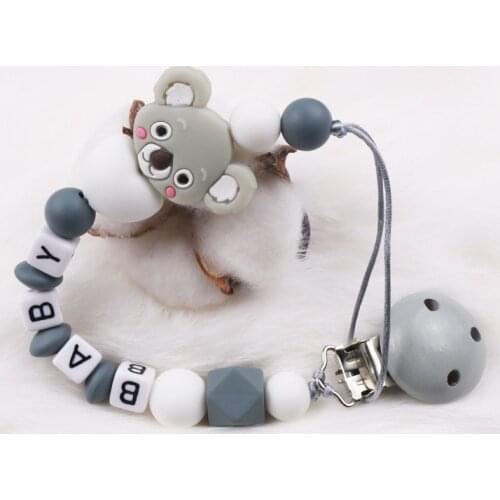 Customized Name Baby Pacifier Clips Chain Koala Silicone Bead Dummy Chain Newborn Attache Sucette Baby Molar Chains Gift