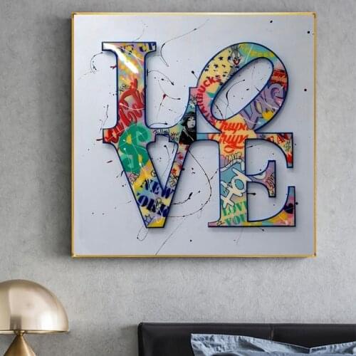 Modern Abstract Graffiti LOVE Wordart Poster Painting On Canvas Wall Art Prints Watercolour Pictures For Living Room Decoration