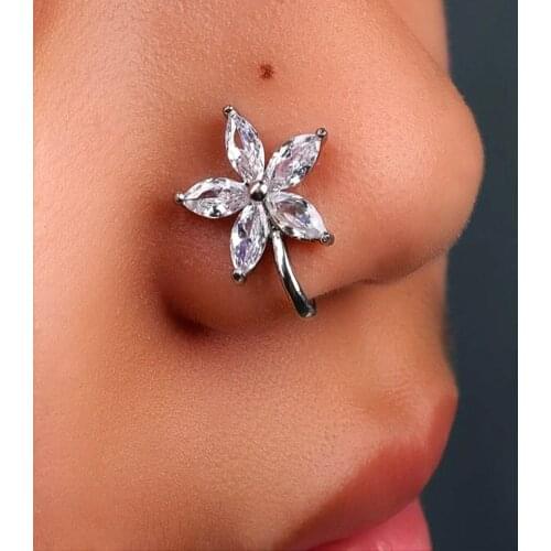 Stonefans 1 Pcs Crystal Heart Flower Nose Ring Wire Spiral Fake Piercing 2021 Punk On Nose Clip Ear Clip Cross Nose Body Jewelry