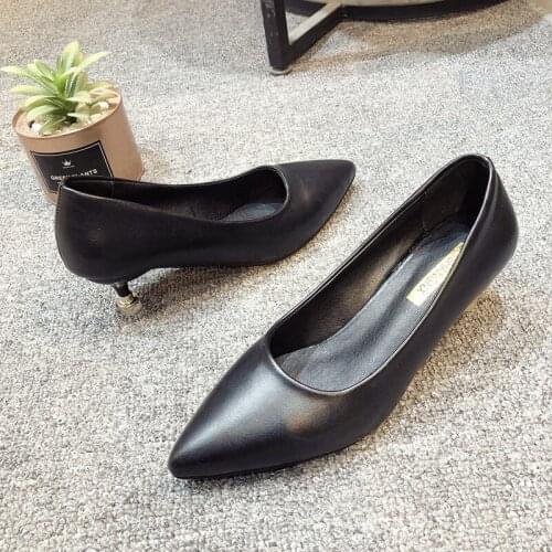 Women cute black pu leather stiletto heels ladies fashion plus size high heel shoes for office