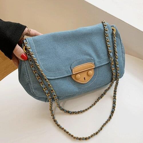 Vintage Denim Shoulder Bags Designer Fashion Crossbody Bag for Women Chain Handbags Female Sac Solid Color Flap Messenger Bag
