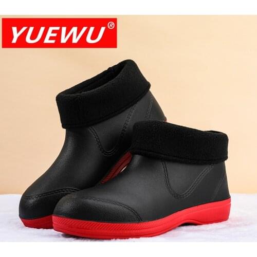 YUEWU Women’S Waterproof Rain Shoes Winter Large Size Plush Boots Round Head Flat Heel Vulcanized Shoes Multicolor Options