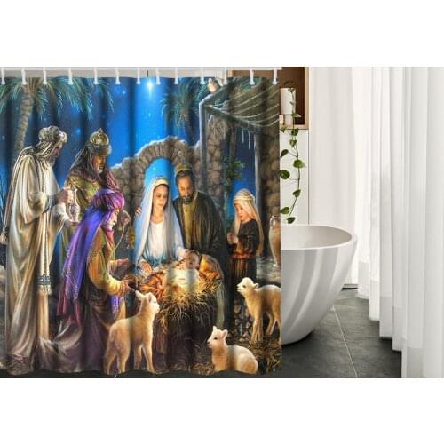 Funny Design Christmas Nativity Holy Family Tree-Three Wisemen Christmas Shower Curtain
