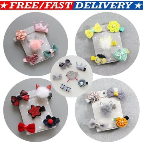 5Pcs Mixed Cartoon Styles Baby Kids Girls Cute Hairpins Hair Clips Jewelry Decor Gift Hairpin Headwear For Girls Accessories