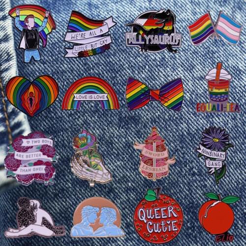 Interesting Same Sex Hobby Cartoon Brooch Metal Enamel Lapel Badge Collect Denim Jacket Backpack Pin Given Friends And Fans Gift