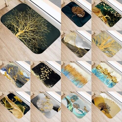 Golden Printed Kitchen Entrance Door Mat 40*60 cm Coral Velvet Carpet Doormat Colorful Indoor Floor Mats Anti-Slip Rug 48051