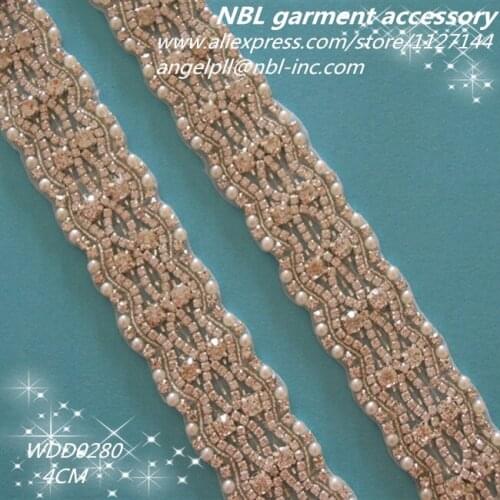10 yards) Wholesale bridal beaded rhinestone pearl trim iron on for wedding dress sash belt WDD0280