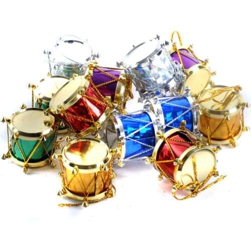 12pcs/bag 3cm Laser Small drum Christmas Ornament Colorful Mini Gift box Christmas Tree pendant Xmas New Year ornaments Decorati