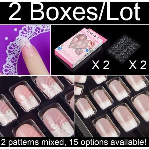 2 Boxes/lot Mid-length Acrylic Square Full Cover False Nails With Nail Adhesive Tape Fake Nail Art Set Salon Press on Nails