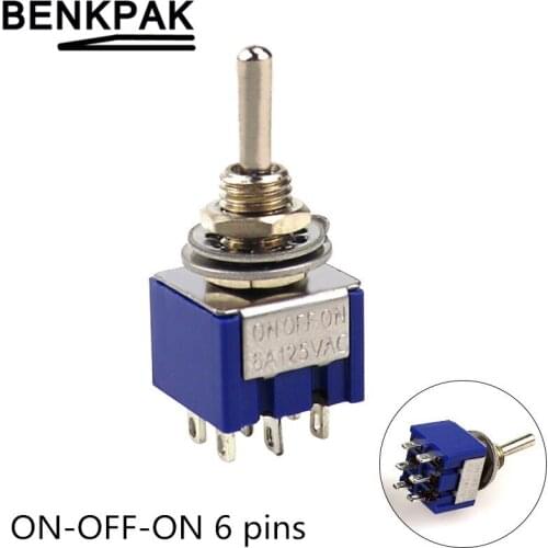 2pcs MTS-203 6mm Miniature toggle switch ON-OFF-ON 6Pins