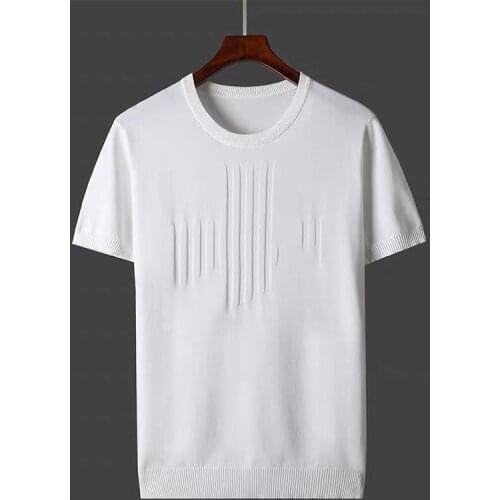 2021 Summer Mens T-shirts Solid Color Short Sleeve Tees Round Collar Pullover for Male Plus Size Ice Silk Knitted Tee Tops B174